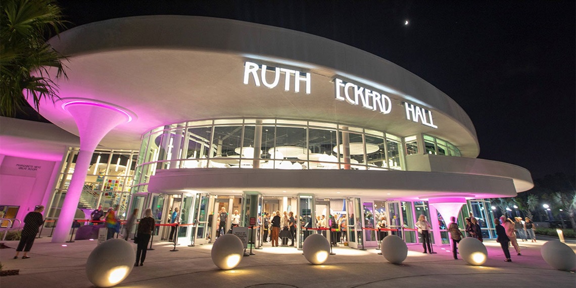 a building of ruth eckerd hall with lights