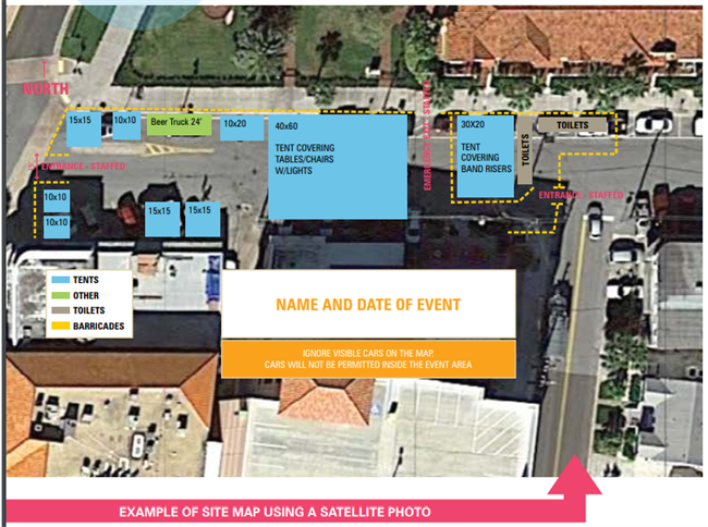 an example of a site map showing where different locations of the event are