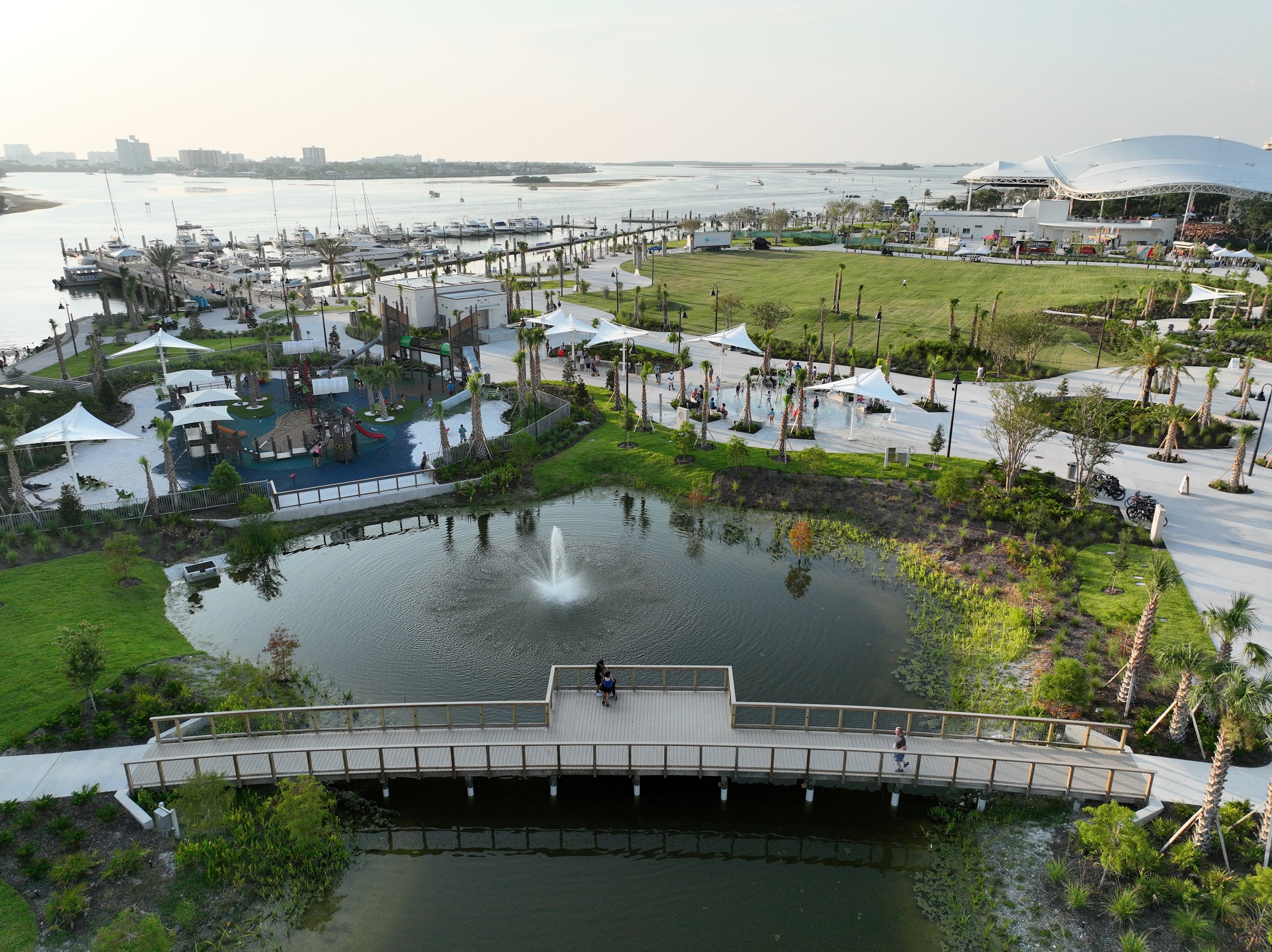 the lake with a playground in the background