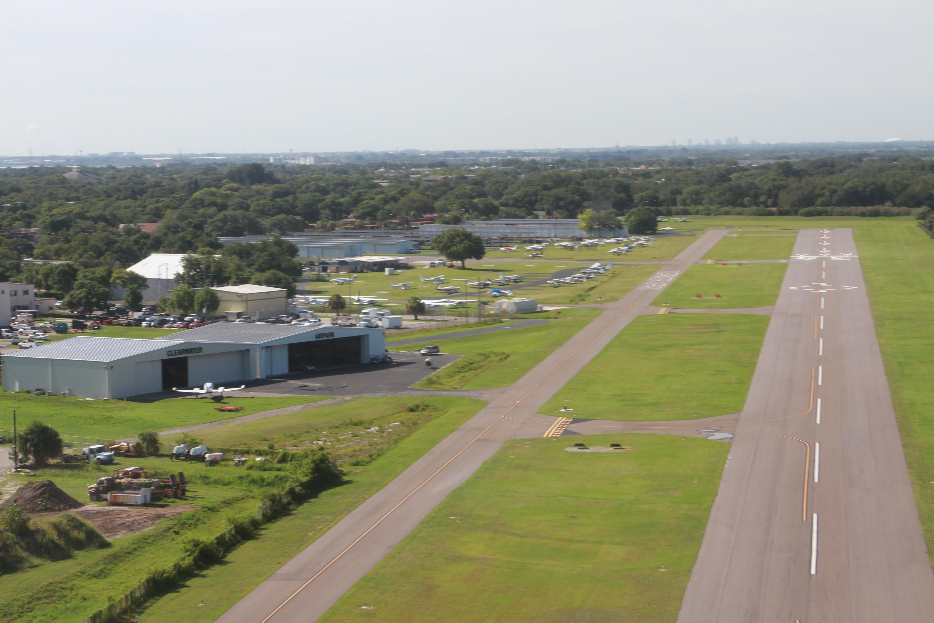 Aerial shot of Clearwater Airpark runways